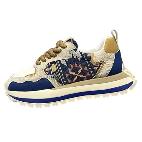 EmpressStride Herren-Laufschuhe mit ethnisch inspiriertem Muster, gepolsterte Dicke Sohle, All-Match-Freizeitkleidung(Blue,43 EU) von EmpressStride