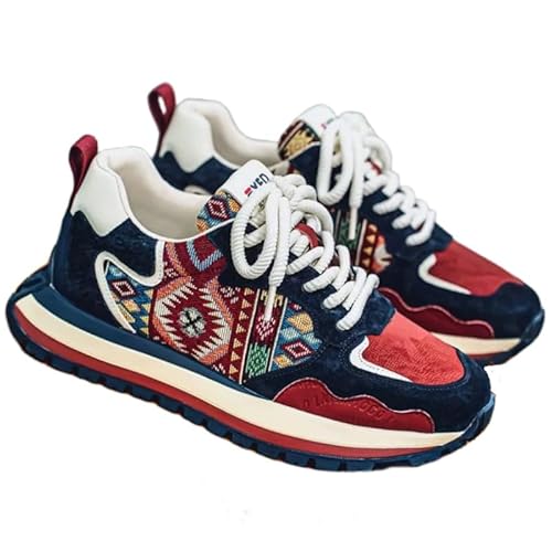 EmpressStride Herren-Laufschuhe mit ethnisch inspiriertem Muster, gepolsterte Dicke Sohle, All-Match-Freizeitkleidung(Red,39 EU) von EmpressStride