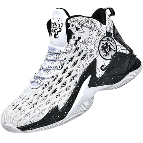 EmpressStride High-Top-Basketballschuhe for Herren, professionelle Sport-Sneaker, atmungsaktiv und rutschfest, Trainings- und Spielschuhe for drinnen und draußen(White and Black,42 EU) von EmpressStride
