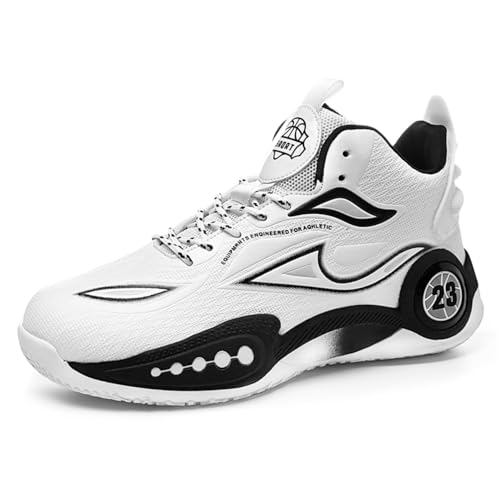 EmpressStride Professionelle Basketballschuhe for Herren | Hervorragende Traktion | Bequeme Passform | Stilvolles Design | Verbesserte Leistung auf dem Platz(White/Black,41 EU) von EmpressStride