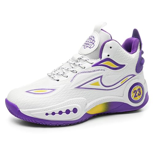 EmpressStride Professionelle Basketballschuhe for Herren | Hervorragende Traktion | Bequeme Passform | Stilvolles Design | Verbesserte Leistung auf dem Platz(White-Purple,43 EU) von EmpressStride