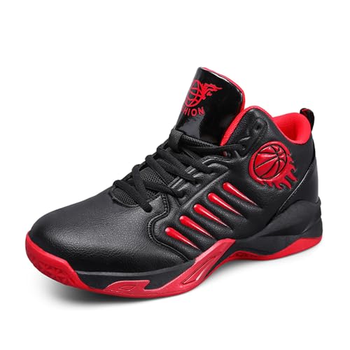 EmpressStride Professionelle High-Top-Basketballschuhe for Herren – Strapazierfähige Traktion, atmungsaktiver Halt und platztauglicher Komfort for Intensive Spiele(Black/Red,38 EU) von EmpressStride