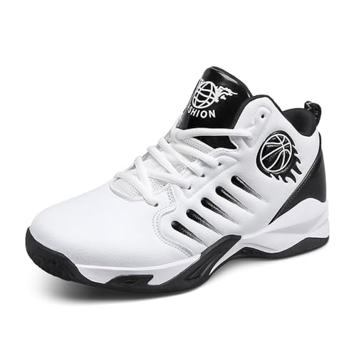 EmpressStride Professionelle High-Top-Basketballschuhe for Herren – Strapazierfähige Traktion, atmungsaktiver Halt und platztauglicher Komfort for Intensive Spiele(White Black,38 EU) von EmpressStride
