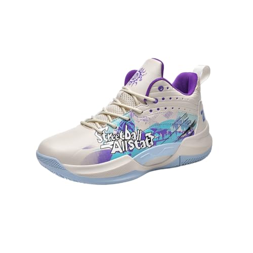 EmpressStride Streetball-Basketballschuhe for Herren – leichte Performance-Sneaker mit atmungsaktivem Mesh und Knöchelstütze(White Blue,39 EU) von EmpressStride