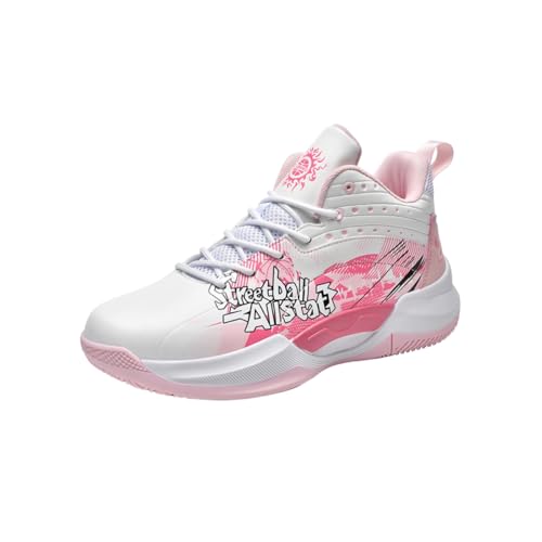 EmpressStride Streetball-Basketballschuhe for Herren – leichte Performance-Sneaker mit atmungsaktivem Mesh und Knöchelstütze(White Red,39 EU) von EmpressStride