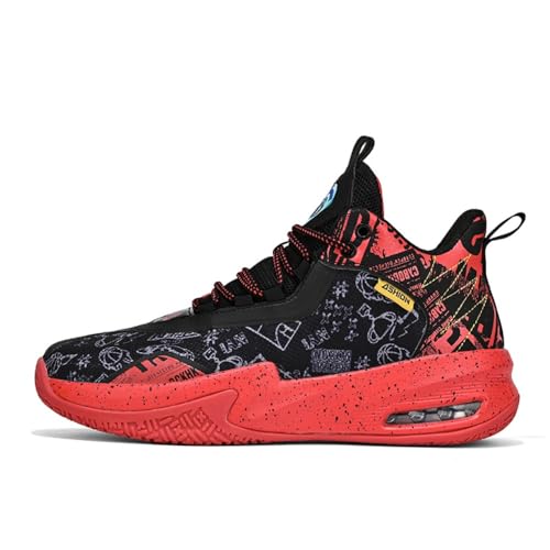 EmpressStride Stylische Graffiti-Basketballschuhe for Herren, hervorragende Traktion, Bequeme Dämpfung, verbesserte Leistung auf dem Platz(Red,40 EU) von EmpressStride