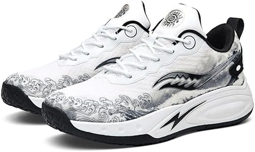 EmpressStride Trendige Basketballschuhe – Leicht, atmungsaktiv, rutschfest, langlebig – Unisex-Trainings- und Spiel-Sneaker(Whiteblackf3,43 EU) von EmpressStride