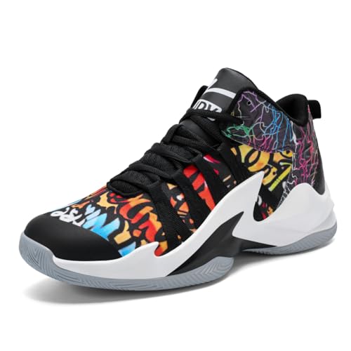 EmpressStride Trendige High-Top-Basketballschuhe for Herren im Graffiti-Design, ausgezeichneter Halt und angenehmes Fußgefühl(Black,44 EU) von EmpressStride