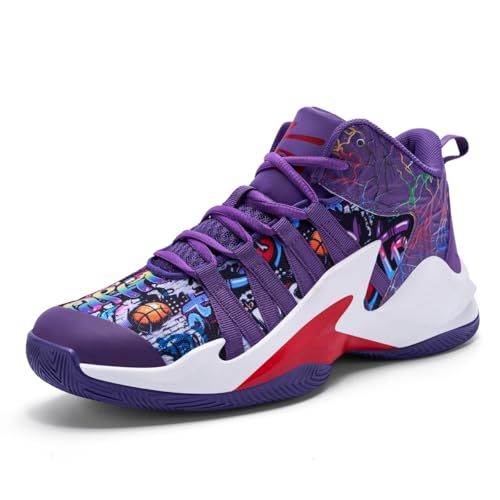 EmpressStride Trendige High-Top-Basketballschuhe for Herren im Graffiti-Design, ausgezeichneter Halt und angenehmes Fußgefühl(Purple,43 EU) von EmpressStride