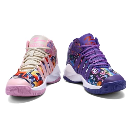EmpressStride Trendige High-Top-Basketballschuhe for Herren im Graffiti-Design, ausgezeichneter Halt und angenehmes Fußgefühl(Purple Pink,43 EU) von EmpressStride