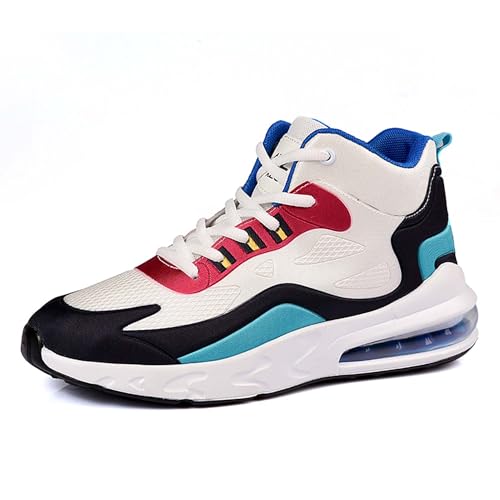 High-Top-Basketballschuh for Herren | Luftgepolsterte Knöchelstütze und Stoßdämpfung | Atmungsaktive, rutschfeste Sohle for Fitnessstudio, Laufen und Freizeit(Blue Red,42 EU) von EmpressStride