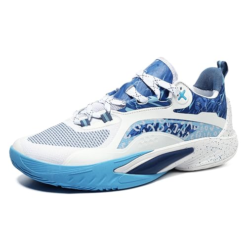 Low-Top-Basketballschuhe for Herren | Atmungsaktives Mesh und Air-Cushion-Technologie | Rutschfeste Outdoor- und Indoor-Bekleidung | Streetstyle-Sport-Sneaker for Training und Freizeit(Blue,38 EU) von EmpressStride