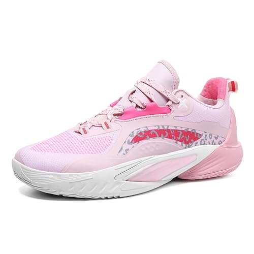 Low-Top-Basketballschuhe for Herren | Atmungsaktives Mesh und Air-Cushion-Technologie | Rutschfeste Outdoor- und Indoor-Bekleidung | Streetstyle-Sport-Sneaker for Training und Freizeit(Pink,39 EU) von EmpressStride