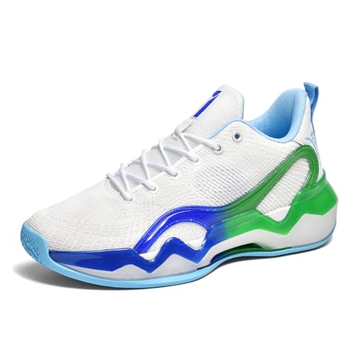 Sportliche Laufschuhe/Basketballschuhe for Herren und Damen – Obermaterial aus atmungsaktivem Mesh, stoßdämpfende Sohle, leichtes Design for Sport und Freizeit (mehrfarbiger Farbverlauf)(Green-blue,43 von EmpressStride