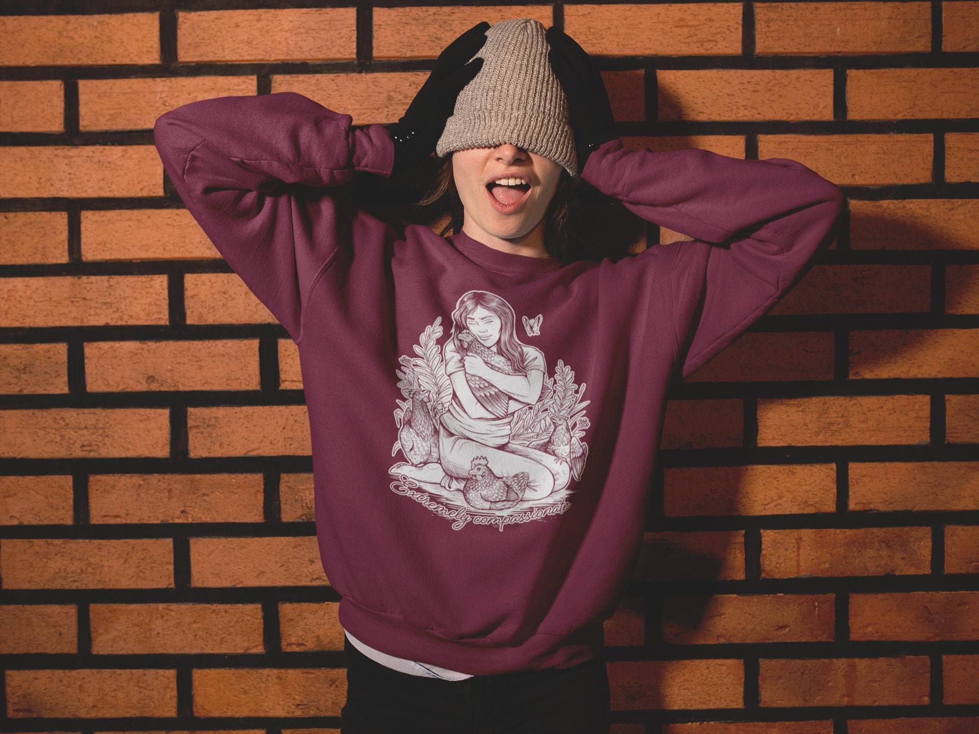 Extrem Mitfühlende Unisex Rundhals Sweatshirt, Vegan Hühner Liebhaber, Freunde Nicht Lebensmittel Tierrechte, Tier Sweatshirt Extrem Mitfühlende Unisex Rundhals Sweatshirt, Vegan Hühner Liebhaber, Freunde Nicht Lebensmittel Tierrechte, Tier Sweatshirt von EmptyCagesClothing