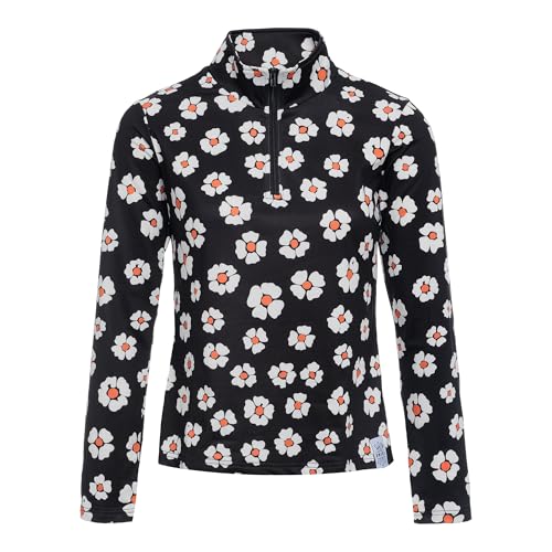 Emski Damen Skipullover Schwarz & Weiße Blumen - Langärmliger Pullover mit Viertelreißverschluss - Wintersportbekleidung - Größe S-XXL von Emski