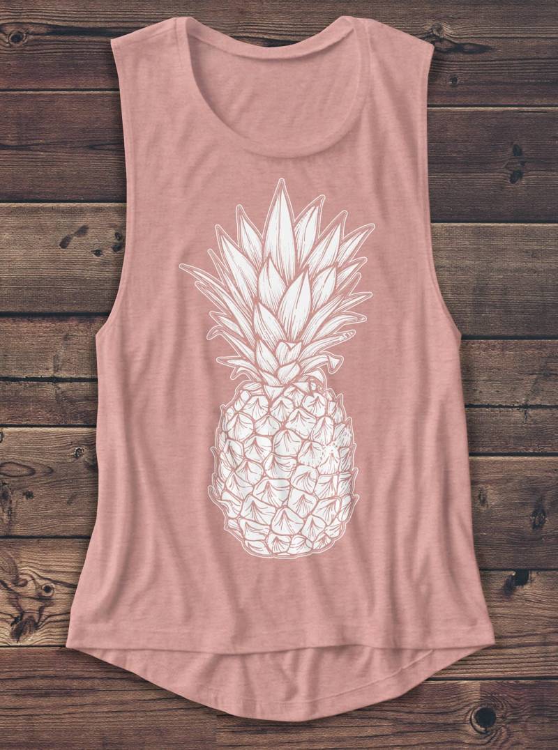 Ananas Shirt - Tank Frauen Muskel Essen Obst Grafik T Workout Top Strand Urlaub von Emtizee