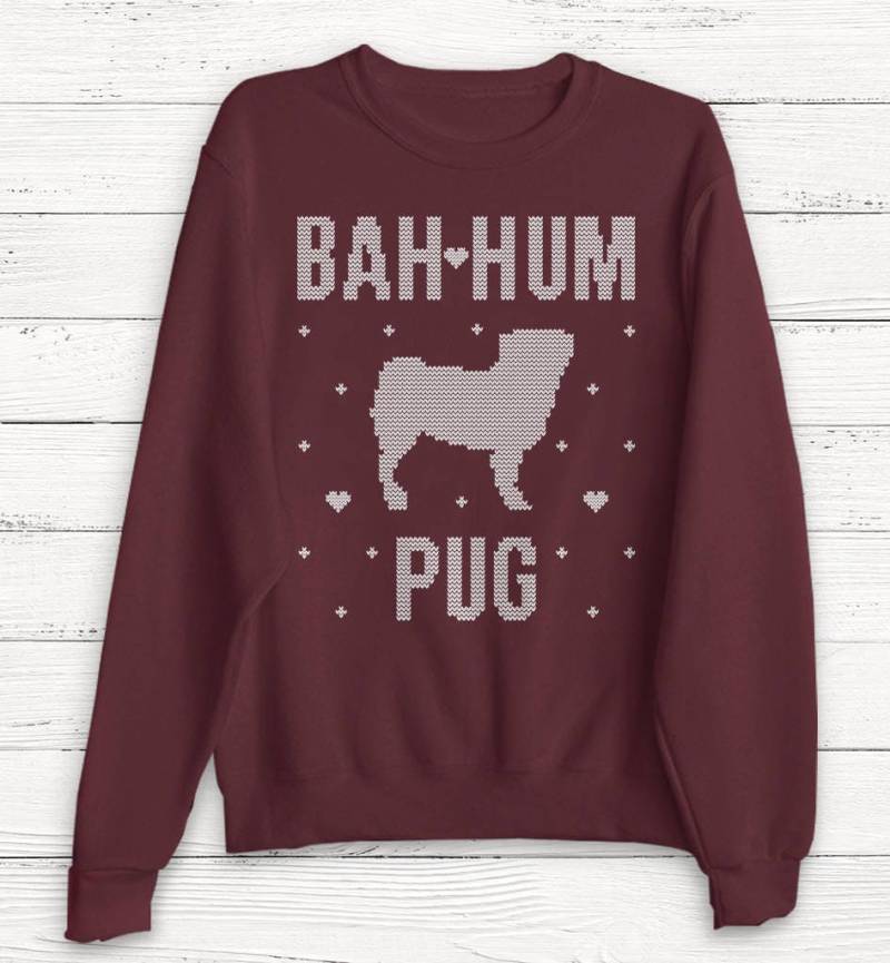 Bah Hum Mops Sweatshirt - Weihnachtspullover Weihnachtshemd Damen Weihnachten Urlaub Shirt Hässlicher von Emtizee