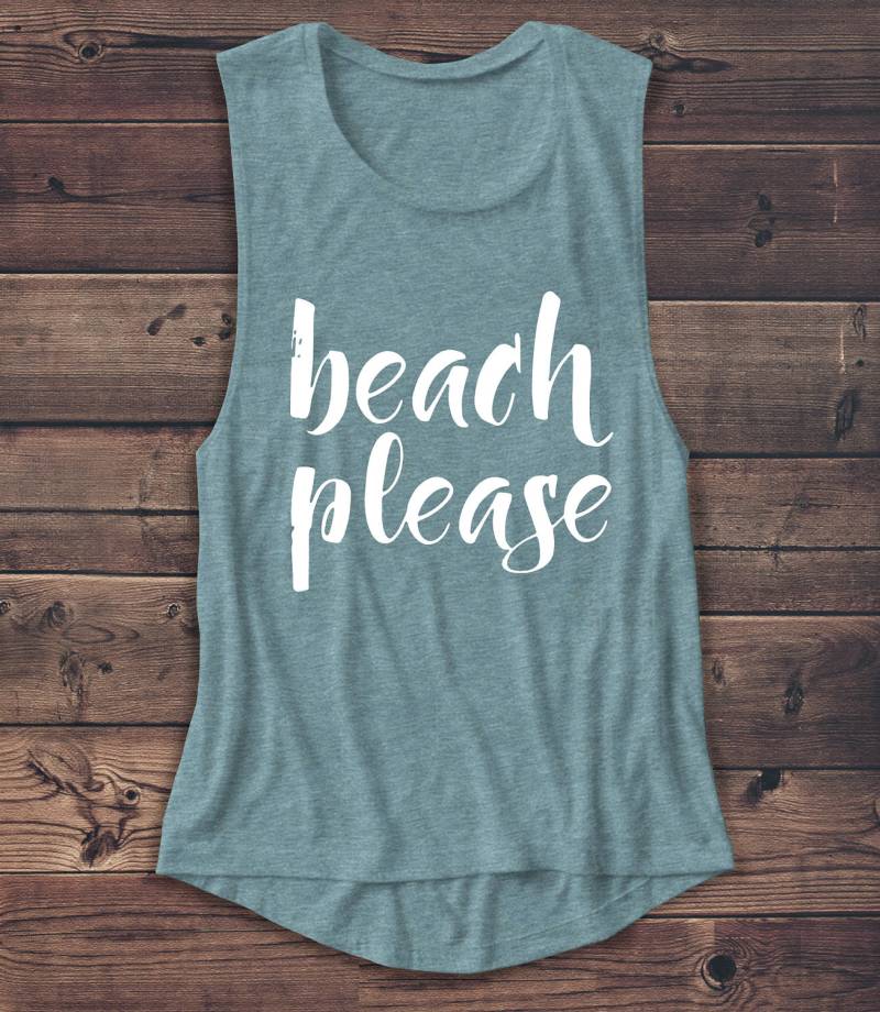 Beach Please - Damen Muskelshirt Muskel Tank T Shirt Bluse Grafik Mode Workout Top Strand Sommer von Emtizee