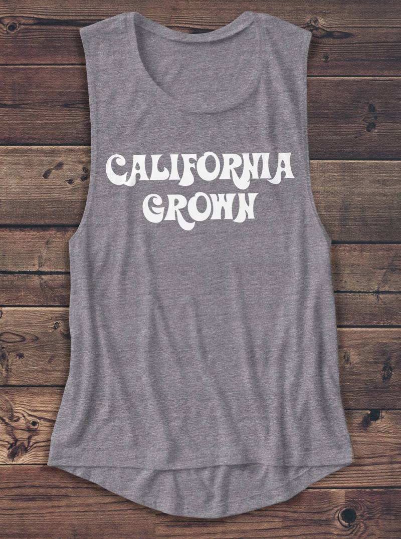 California Grown - Damen Muskelshirt Muskel Tank Urlaub T Shirt Bluse Grafik Workout Top Strand von Emtizee