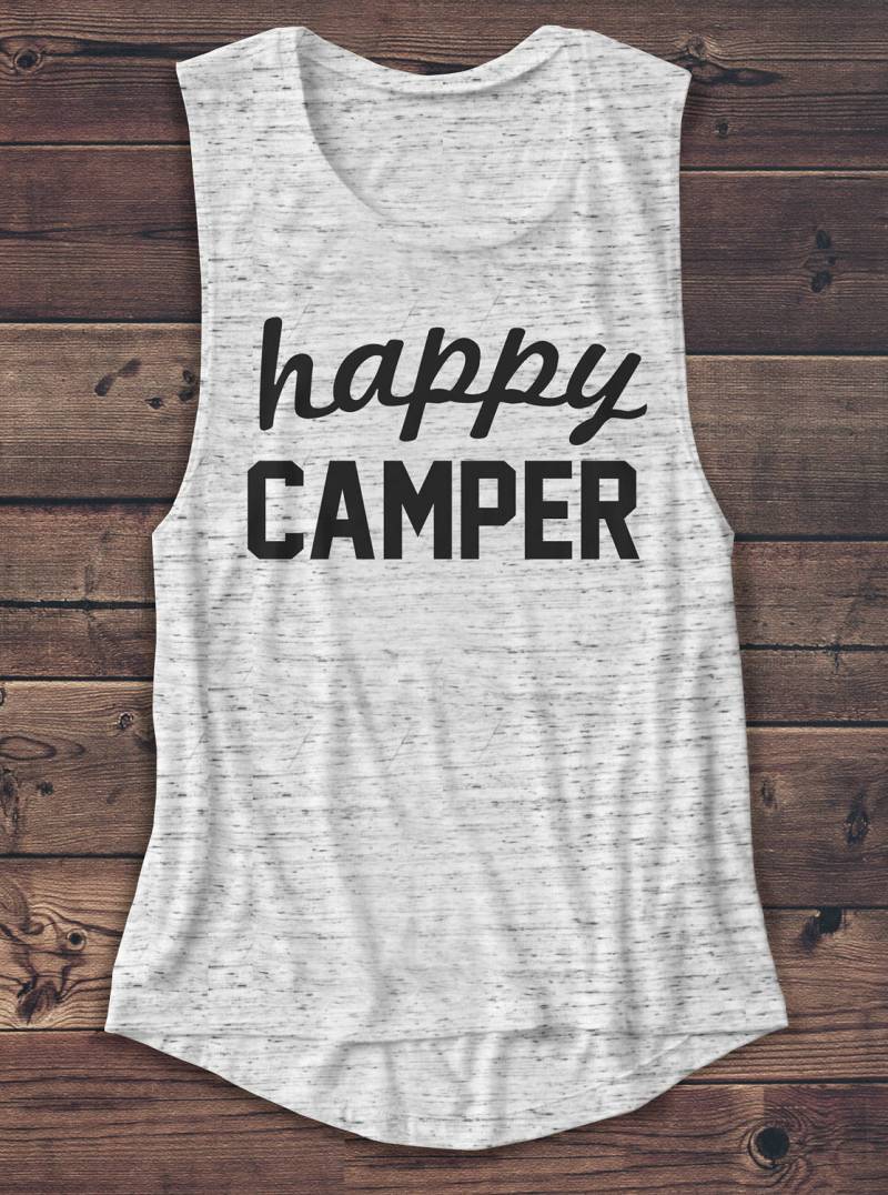 Happy Camper Tank - Frauen Muskel T-Shirt Fließend Camp Outdoor Humor Tank T Shirt Grafik Fashion Workout Top von Emtizee