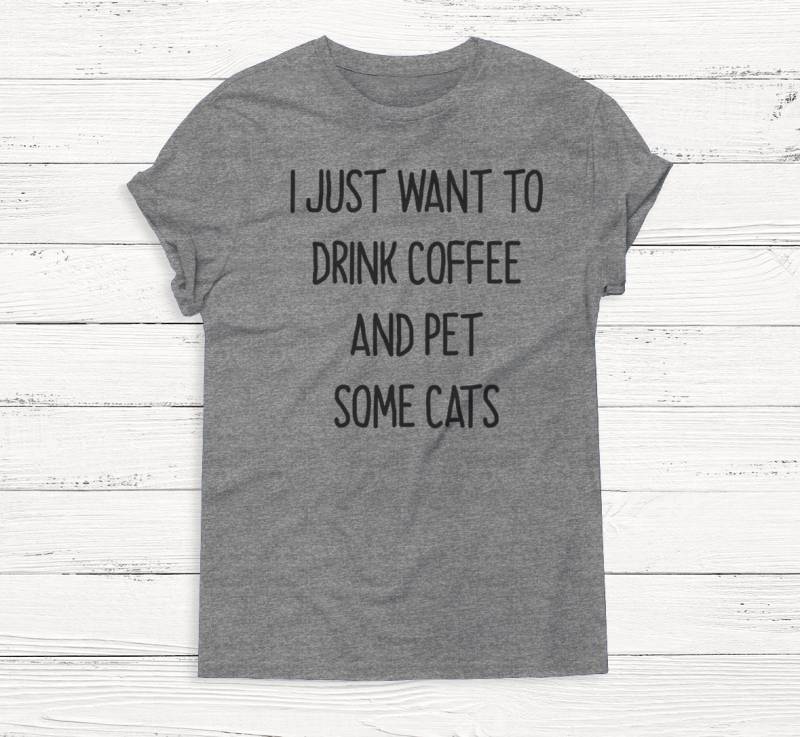 Kaffee Und Katzen - Lustiges Tier Kätzchen Haustieretee Shirt Herren Frauen Crewneck Humor Text Hipster Geschenk Grafik T-Shirt Unisex von Emtizee