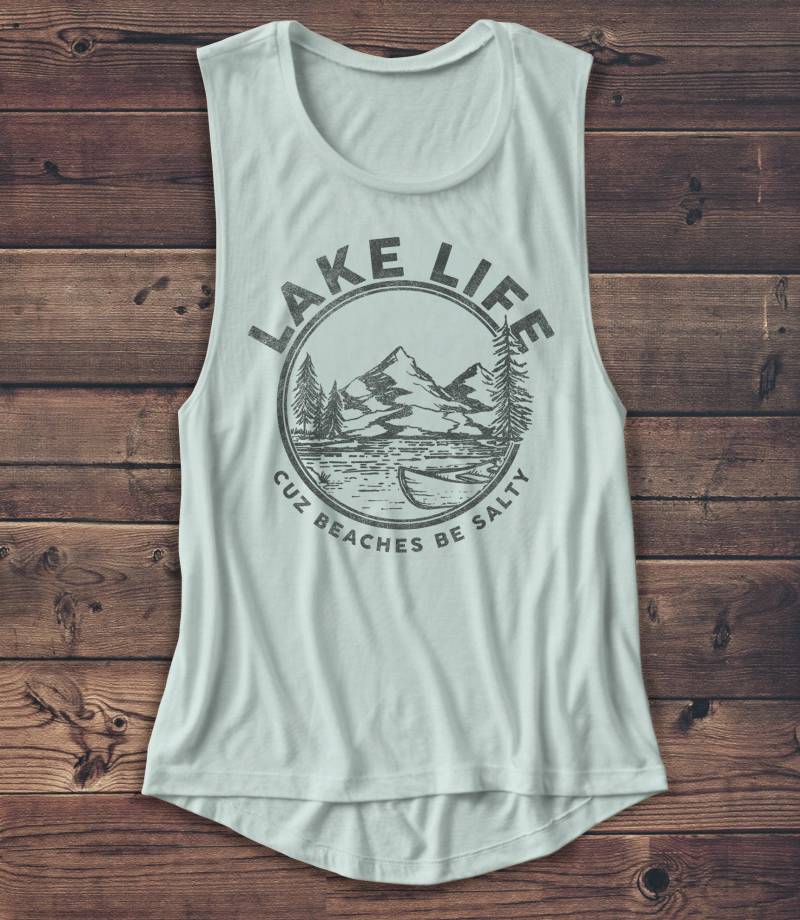 Lake Life Muscle - Damen Muskelshirt Muskel Tank Natur Sommer Shirt T Grafik Workout Outdoor von Emtizee