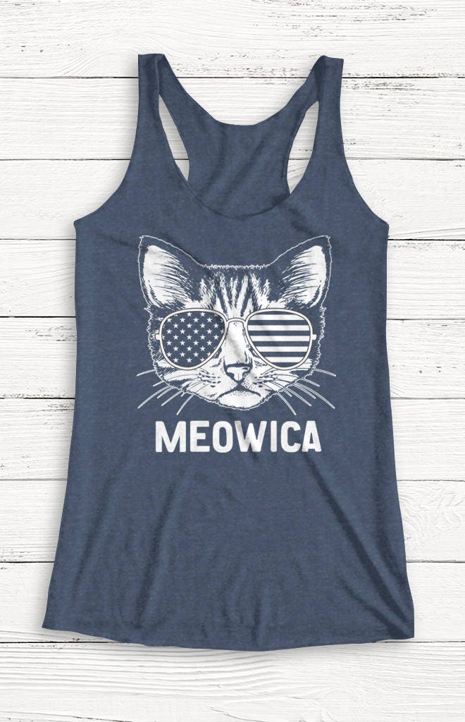 Meowica Tank - 4. Juli Shirt Usa Amerika Katze Tiere Unabhängigkeit Top Patriotisch Alkohol Grafik T-Shirt Sommer von Emtizee