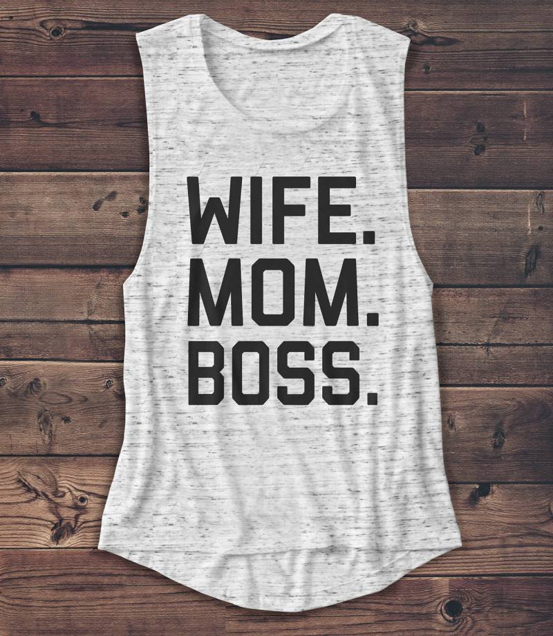 Mom Wife Boss - Muttertag Shirt Life Frauen Muskel Tank T Grafik Mode Workout Top Geschenk von Emtizee