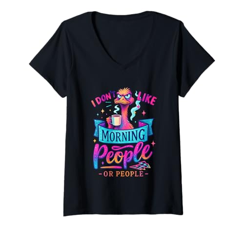 Damen Ich mag Keine Morgenmenschen oder Menschen T-Shirt mit V-Ausschnitt Damen Ich mag Keine Morgenmenschen oder Menschen T-Shirt mit V-Ausschnitt von Emu Coffee Vibes Humor Expressions