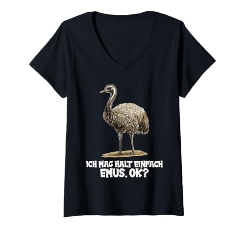 Damen Emus Emu T-Shirt mit V-Ausschnitt von Emus Emu Tier Shop