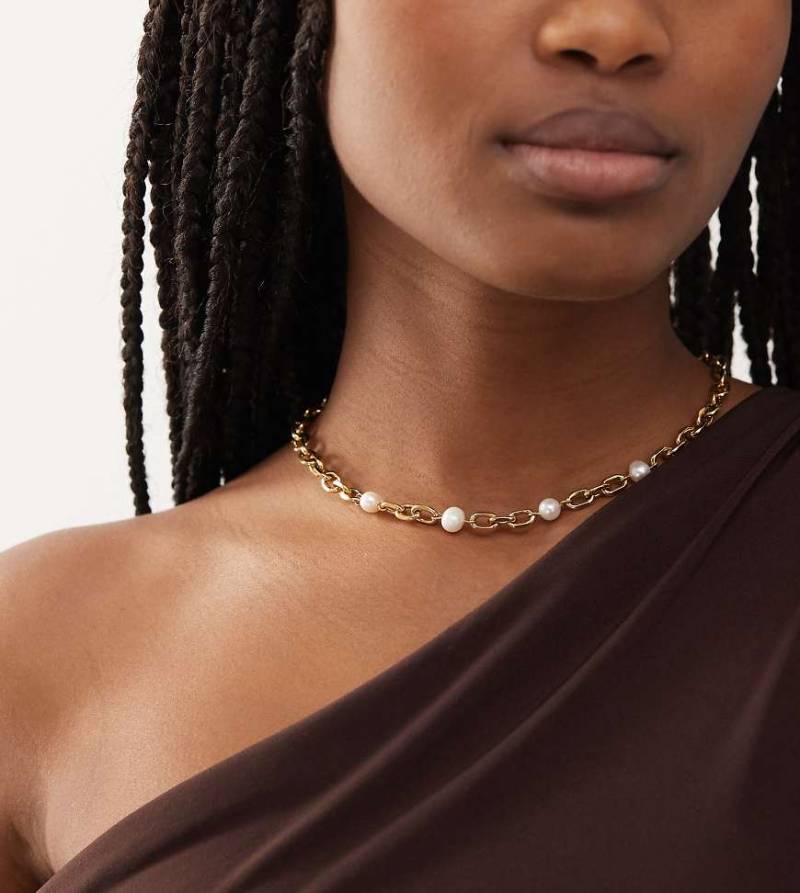 En Route - Essence - 18-karätig vergoldete Halskette mit Kunstperlen-Goldfarben von En Route