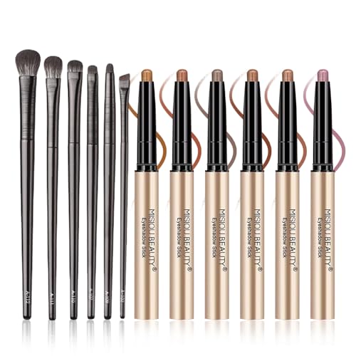 EnMart 6 Stück Eyeshadow Stick Set, Lidschatten Stift Wasserdicht mit 6 Make-Up Pinsel, Neutrale Lidschattengrundierung, Hochpigmentierter, Feine Textur,Glitzer Lidschatten zum Aufhellen Augen von EnMart