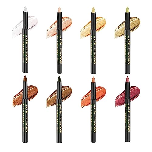 EnMart 8 Stück Eyeshadow Stift, Glitzer Lidschatten Stift, Lidschatten Highlighter, Wasserfest Langlebig, Matte Eye Shadow Stick, Eye Shadow Pencil, Schimmernden Lidschatten-Farben für Smokey Eyes von EnMart