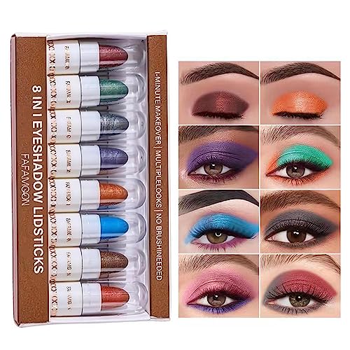 EnMart 8 Stück Perlmutt-Lidschattenstift, Eyeshadow Stick, Lidschattenstift Matt, Highlighter Aufhellungsstift, Waterproof Glitter Lidschatten Stift, Langlebig, Shimmered, Lidschatten-Make-up-Stift von EnMart