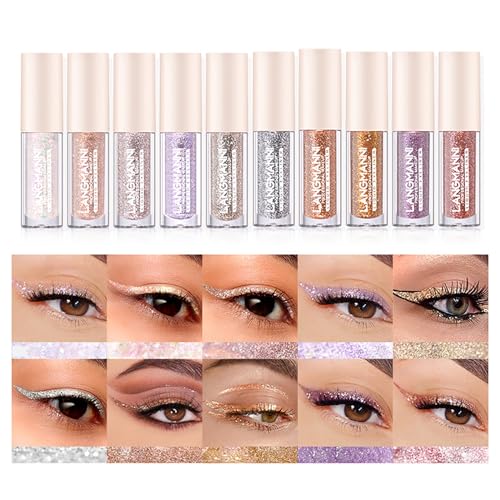 EnMart Liquid Glitter Eyeliner, Metallisch Schimmernder Glitzer-Lidschatten, Shiny Eyeliner Liquid Pen, Langlebiger Wasserdichter Sparkling, Eyeliner Stick, Bunter Regenbogen-Eyeliner-Stift(10 Farben) von EnMart