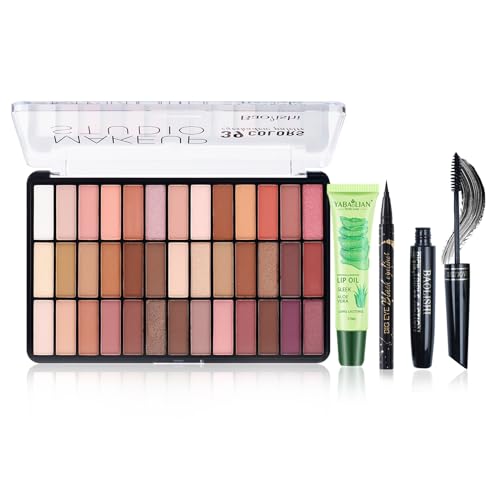 EnMart Mehrzweck Make-up-Set Geschenkset für Weihnachten Kosmetik Starter Kit mit 39 Farbtöne Make-Up Paletten Wasserdicht Wimperntusche Black Eyeliner Lippenöl, für Teenagers, Mädchen, Damen, Männer von EnMart