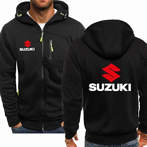 EnSSo Zip Hoodie Print Suzuki Fleece Kapuzenpullover Männer, Hoodie Herren Reißverschluss Langarm Sport Style-Black||XXL von EnSSo