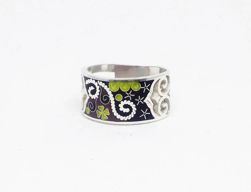 Handgefertigter Mehrfarbiger Silberring Mit Emaille - Einzigartiges Und Einzigartiges Design, Lila Bandring Für Frauen, Kostenloser Versand Handgefertigter Mehrfarbiger Silberring Mit Emaille - Einzigartiges Und Einzigartiges Design, Lila Bandring Für Frauen, Kostenloser Versand von EnamelOnSilver