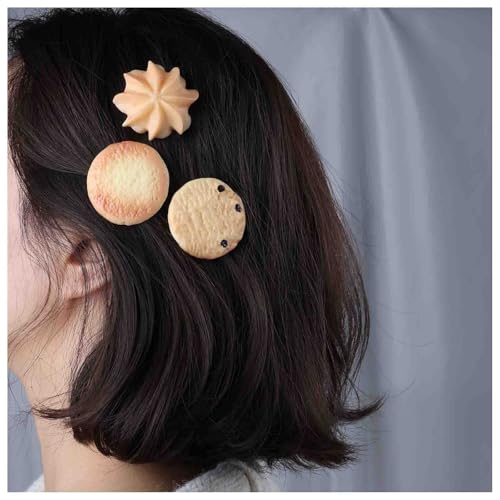 Enautoabs 3 Pack Niedliche Kekse Haarspange Barrette Lustige Lebensmittel Seite Haarspange Kekse Cartoon Haarspange Clip Gefälschte Kekse Muster Haarnadel Kekse Form Dekorative Haarschmuck von Enautoabs