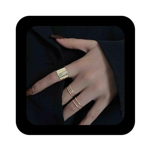 Enautoabs 3 Stück Minimalistische Offene Einstellbare Golddraht Ring Poliert Metall Breite Manschette Ring Flach Ebene Breite Ringe Schmuck Für Frauen von Enautoabs