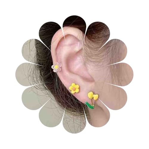 Enautoabs 4 Paar Süße Kleine Blumen Ohrstecker Acryl Schmetterling Ohrringe Emaille Tulpe Blume Ohrring Winzige Gelbe Emaille Ohrring Schmuck Für Frauen von Enautoabs