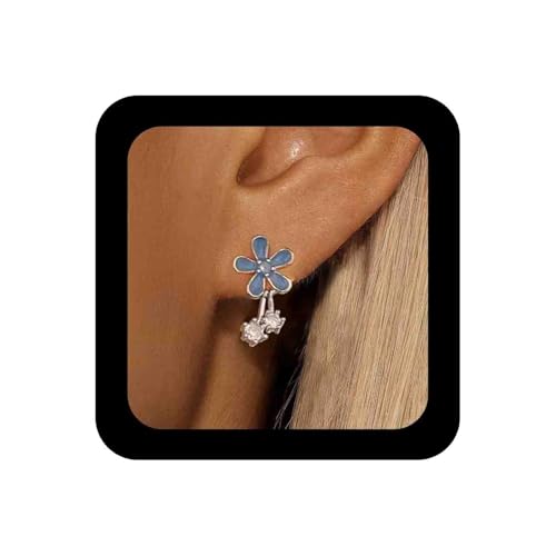 Enautoabs Blaue Blume Ohrstecker Cz Emaille Blume Ohrringe Silber Kleine Gänseblümchen Ohrring Mit Kristall Quaste Schmuck Für Frauen von Enautoabs