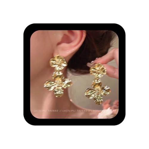 Enautoabs Böhmische Doppelte Blume Ohrstecker Gold Strukturierte Blume Baumeln Ohrring Geschichtet Floral Metall Baumeln Ohrringe Vintage Floral Blütenblatt Ohrringe Schmuck Für Frauen von Enautoabs