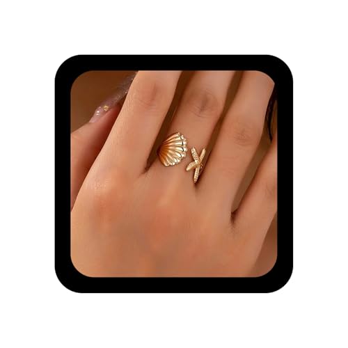 Enautoabs Böhmische Muschel Seestern Offener Verstellbarer Ring Kleiner Seestern Offener Ring Gold Metall Ozean Wrap Ringe Vintage Muschel Sommer Strand Muschele Ringe Schmuck Für Frauen Enautoabs Böhmische Muschel Seestern Offener Verstellbarer Ring Kleiner Seestern Offener Ring Gold Metall Ozean Wrap Ringe Vintage Muschel Sommer Strand Muschele Ringe Schmuck Für Frauen von Enautoabs