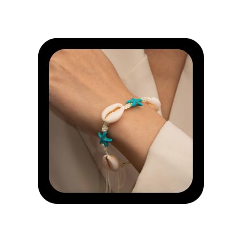 Enautoabs Böhmischen Strand Muschel Seestern Armband Acryl Blau Seestern Armband Harz Weiß Shell Armbänder Shell Geflochten Wachs Seil Armbänder Blauen Auge Schmuck Für Frauen von Enautoabs