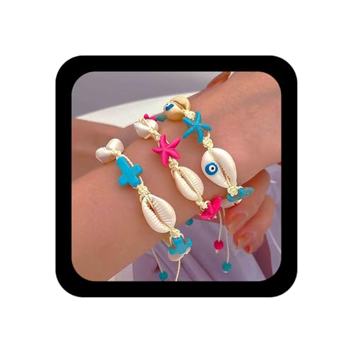 Enautoabs Böhmischen Strand Muschel Seestern Armband Acryl Rosa Seestern Armband Harz Weiß Shell Armbänder Shell Geflochten Wachs Seil Armbänder Schmuck Für Frauen(Rosa Seestern) von Enautoabs