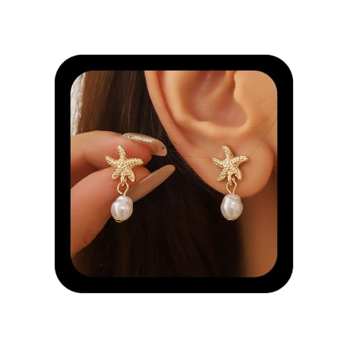 Enautoabs Böhmischer Seestern Perlenohrring Gold Seestern Ohrstecker Ohrring Perlenimitat Tropfen Ohrringe Seesterne Strand Ohrringe Schmuck Für Frauen von Enautoabs