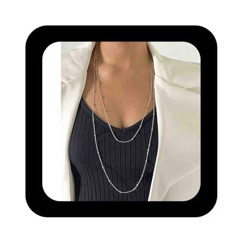 Enautoabs Bohème Geschichtet Lange Perle Station Kette Halskette Silber Satellit Halskette Einstellbar Lange Kette Halsketten Schmuck Für Frauen von Enautoabs