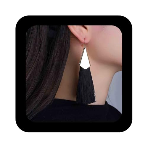 Enautoabs Bohème Schwarz Handgefertigte Quasten Ohrringe Quaste Langen Faden Ohrringe Urlaub Fransen Ohrring Schmuck Für Frauen Fallen von Enautoabs